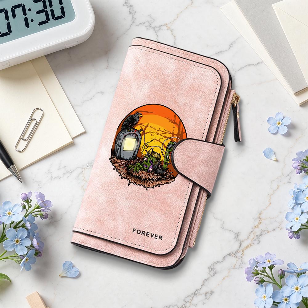 Gothic Zombie Pattern Long Wallet Fashion Dark Style Multi Card Slot PU Purse Forever Printed Casual Portable Daily Use Wallet