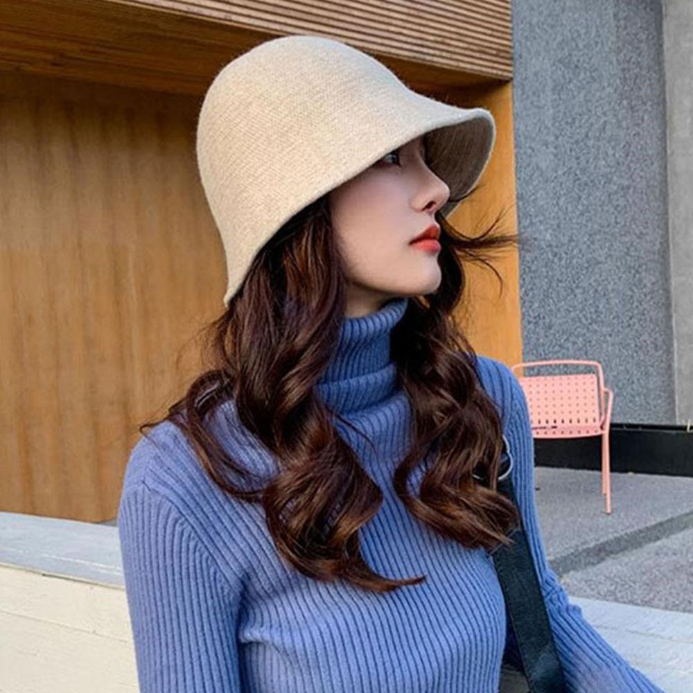 Fashion Women Winter Knitted Thicken Autumn Bucket Hat Warm Hats Felt Wool Hat Fishing Cap