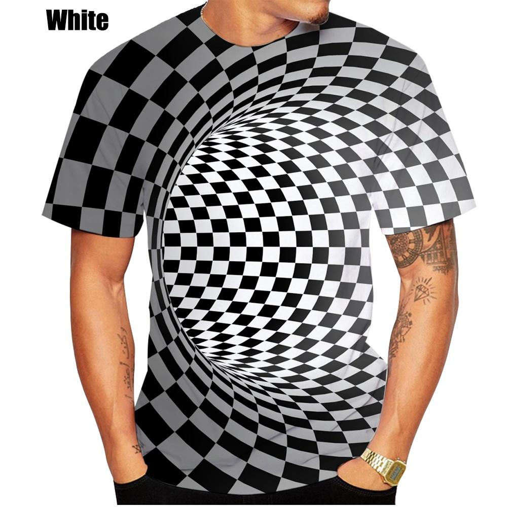 Летняя футболка с круглым вырезом, оптической иллюзией, геометрическим графическим 3D-принтом, модная, повседневная, с коротким рукавом, мужская