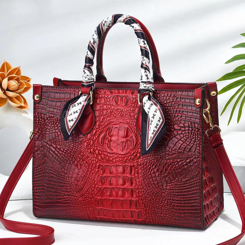 Crossbody Handheld Womens Bag With Crocodile Embossed And Silk Decoration Scarf