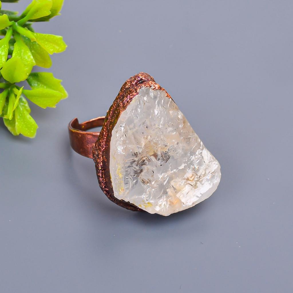 Причудливый Кристалл Необработанный Камень Медь Арт Деко Коктейльное Помолвочное Подарочное Кольцо Ювелирное Изделие V-8