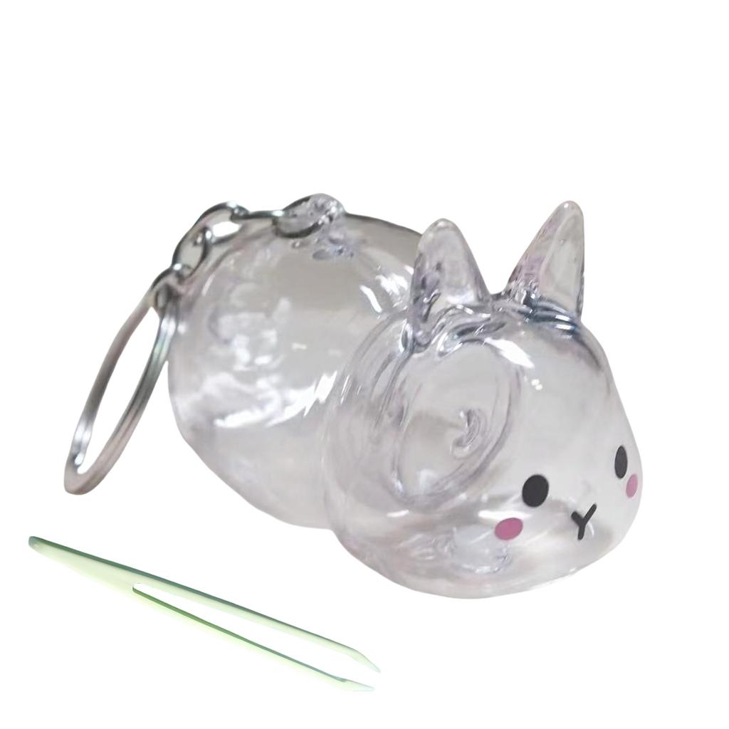 Clear Rabbit Shape Pet Hair Memorial Keychain Portable Keepsakes Storage Box Pendant With Tweezer For Pet Owners Gift