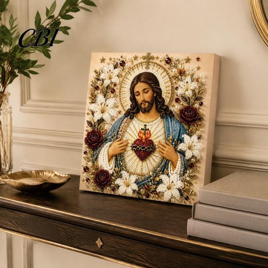 Unique Office Desk Ornaments DIY Jesus Pearl Art Kit, Diamond Painting for Adults, Christian Mosaic Creative Bedroom Accessories Craft Christ