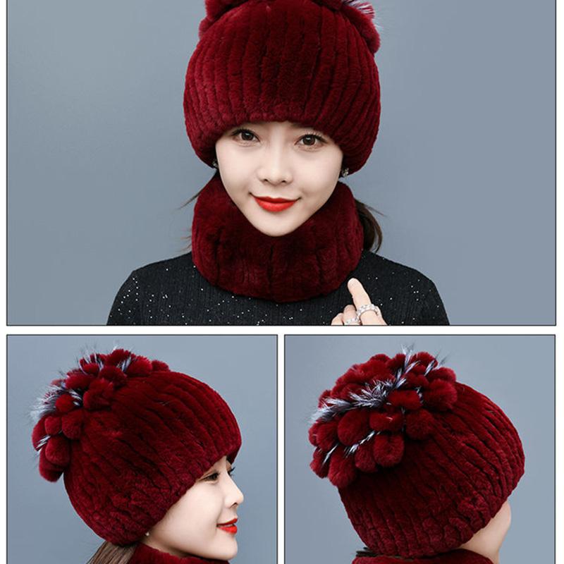 Rex Rabbit Fur Hat Autumn and Winter Fur Hat Tassel Woolen Hat Thick Warm Ear Protection Fur Hat