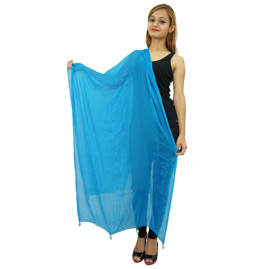 Chiffon Blend Dupatta Chunni Stole Indian Long Neck Wrap Tassel Scarf