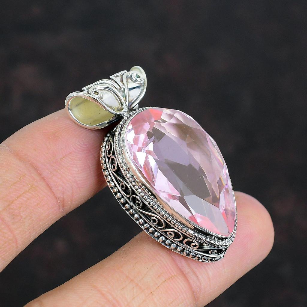 Faceted Pink Kunzite Pendant 925 Sterling Silver Pendant Vintage Pendant Pink Kunzite Gemstone Jewelry Handmade Stylish Pendant Gift For Mom