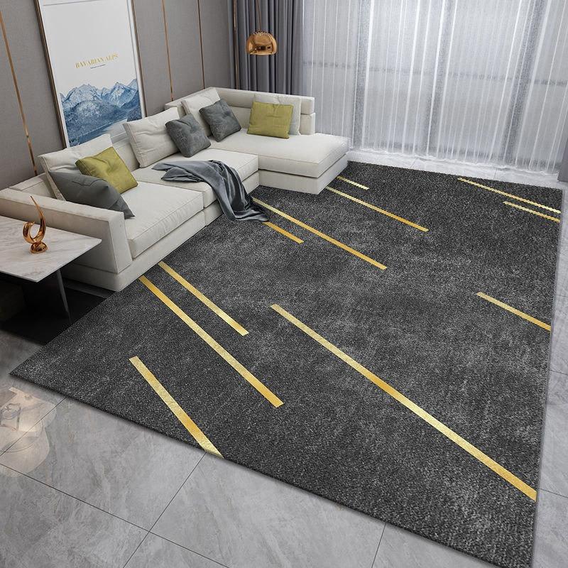 Черный Золотой Пересекающиеся Линии Ковер для Гостиной Спальни Большого Размера Минималистичный Дизайн Противоскользящий Коврик для Домашнего Декора