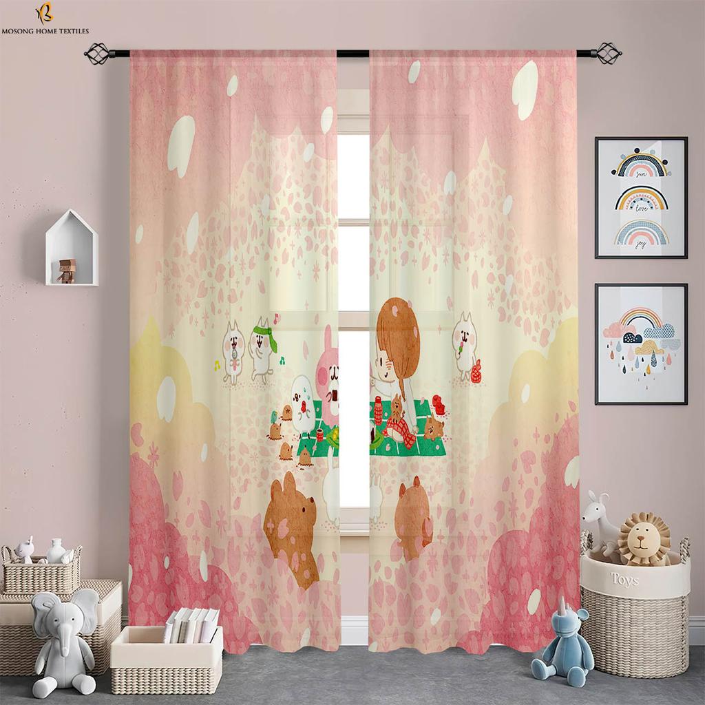 Forest Animal Cartoon Printed Curtains Polyester Fiber Curtains Children's Room Living Room Study Dormitory Decorative Curtains