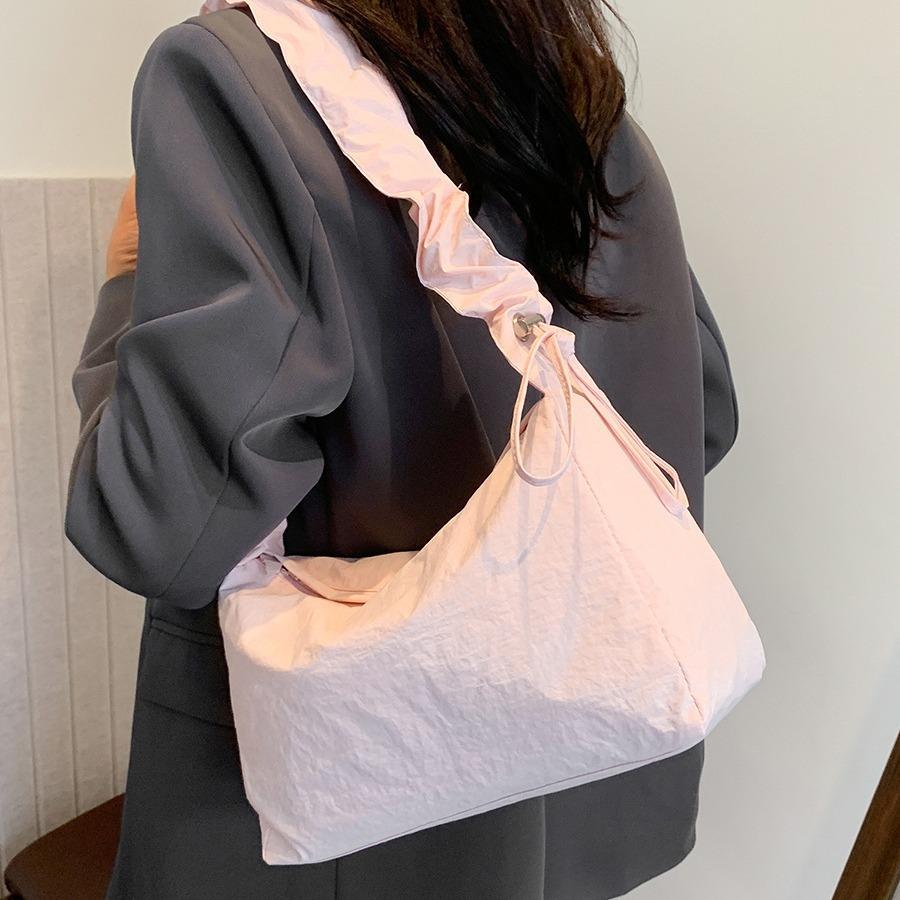 Retro Temperament Fairy Pleated Armpit Bag 2025 Korean Simple Versatile Bag Single Shoulder Crossbody Nylon Cloth Small Square Bag