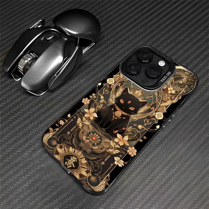 Чехол для мобильного телефона "Счастливый кот" подходит для Apple 16 Guochao iphone16promax позолоченный 16 богатый 15 нишевые коты
