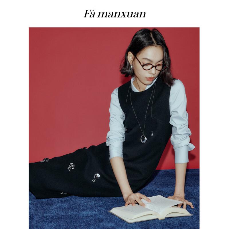 Женский жилет-платье FAMANXUAN, 100% шерсть, без рукавов, с ручной вышивкой бисером