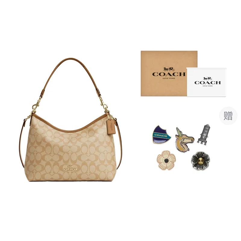 COACH Laurel Coated Canvas Leather Shoulder Bag Large Women's Light Khaki (Unisex) Shoulder Bags CR149 IMNLJ