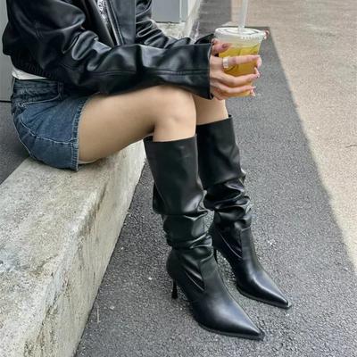 Модные Сексуальные Зимние Женские Высокие Сапоги Модные Сапоги с Острым Носком и Шпилькой Длинные Сапоги Женские Элегантные Сапоги до Колена Обувь
