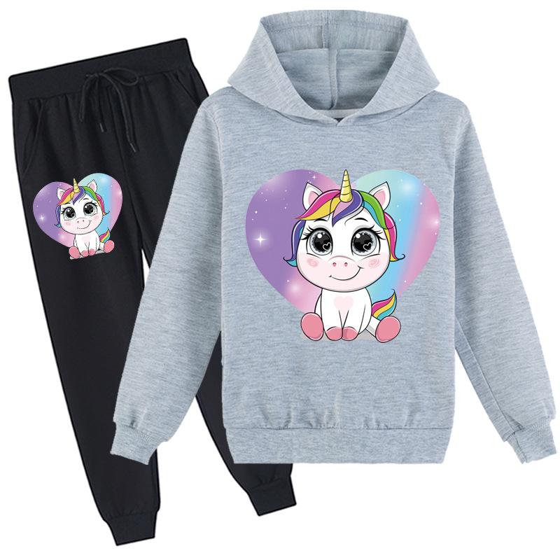 Fashion Unicorn Kids Clothes Sets Hoodie + Pants Two Piece Set Hooded Sweatshirts Suits for Boys and Girls