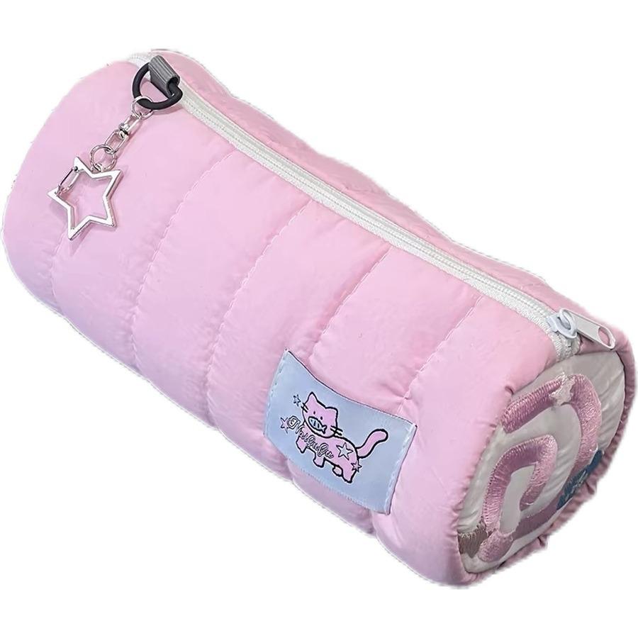 Pink Towel Roll Pencil Case Kawaii Soft Pen Storage Bag Cosmetic Pouch Cartoon Large Capacity Student Stationery School Supplies
