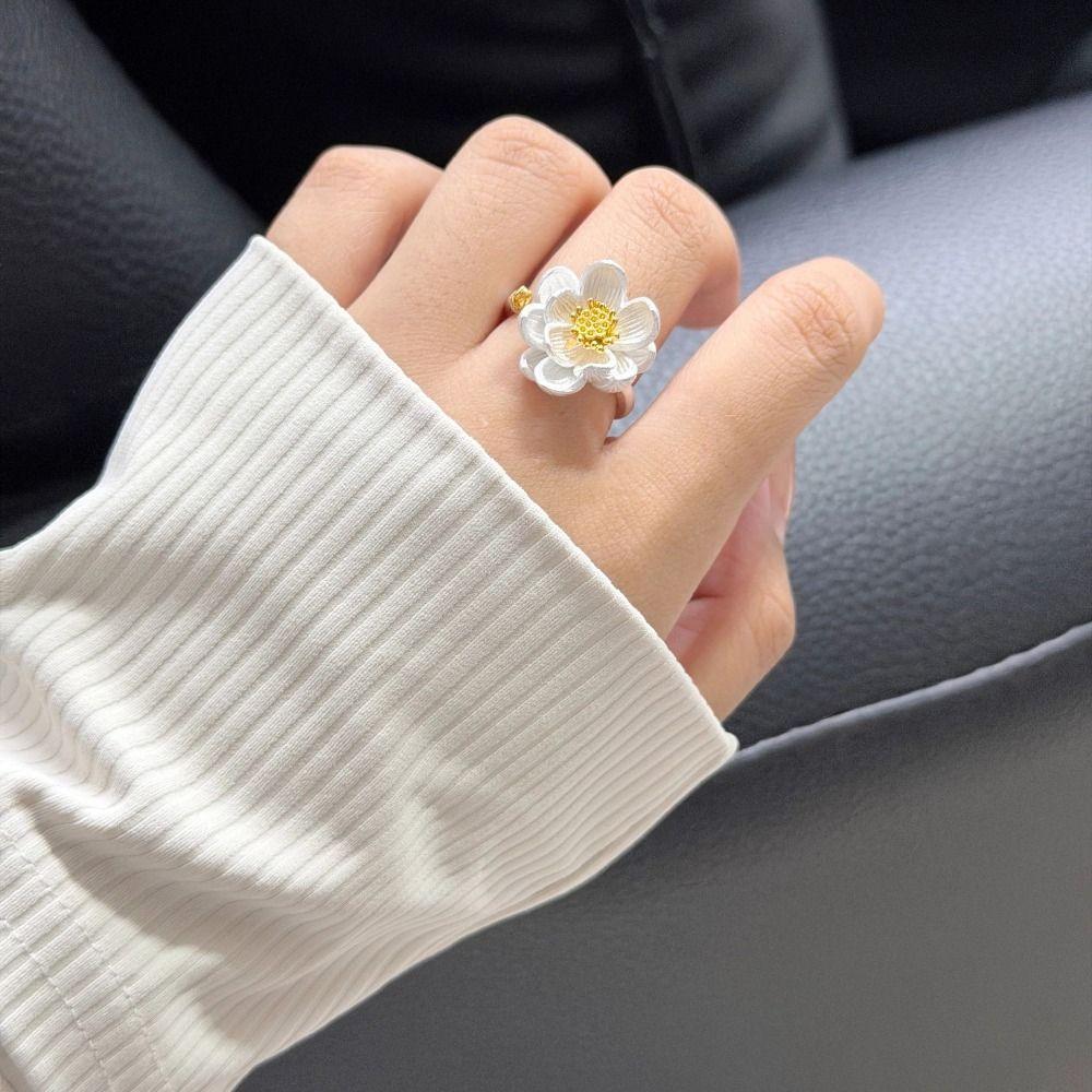 Adjustable Blessing Ring Open Size Fashion Ring New Chinese Style Lotus Flower Ring Women