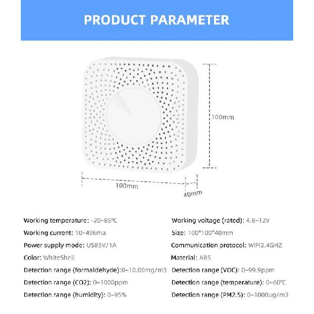 Tuya ZigBee/WiFi Детектор качества воздуха PM2.5 Формальдегид ЛОС CO2 Температура Влажность 6-в-1 Умный датчик Air Box Через Alexa Google