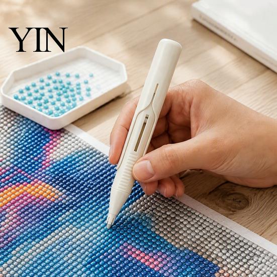 Bead Placement Helper Automatic Dispenser, Faux Diamond Art Pen with Ergonomic Grip, Comfort Grip Craft Wax-Free Applicator Tool for Round Diamonds,
