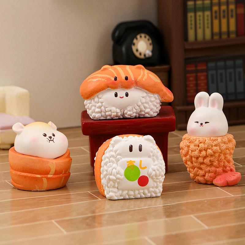 Мультяшные Милые Мини Фигурки Суши Свиньи Кошки Собаки Животных Модные Миниатюрные Украшения для Стола Автомобиля DIY Декоративные Аксессуары Дети