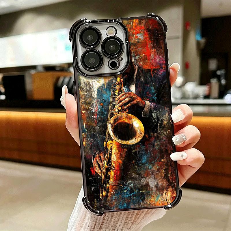 Saxophone Instrument Music Soft Phone Case For iPhone 15 16 17 Air 14 Pro Max 16E Plus 13 12 Mini Plating Anti-Fall Fundas