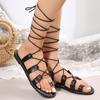 Женские сандалии на шнуровке, одинарные туфли 2024 года, летние новые популярные уличные модные сексуальные вечерние римские туфли с открытым носком, женские туфли на плоской подошве