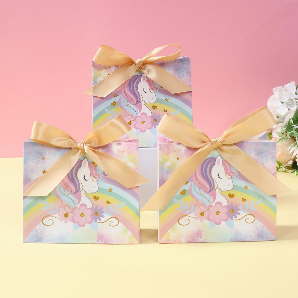 Unicorn Candy Box with Bow Gift Packaging Paper Bag Popcorn Box Unicorn Birthday Party Decor Kids Wedding Birthday Party Supply