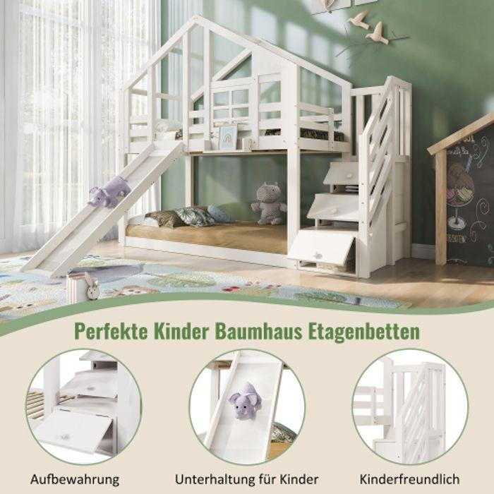 Двухъярусная кровать - MUVOE - 90x200 см - Белый - Горка - Защита от падения