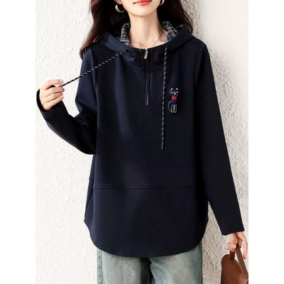 Повседневный худи с капюшоном и клетчатой вставкой для женщин, новый осенне-зимний свободный бархатный топ