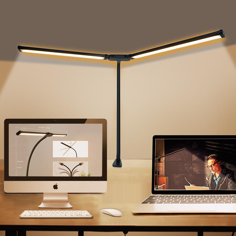 USB Powered Dual Head Reading Light Clip-On LED Desk Lamp with Adjustable Gooseneck