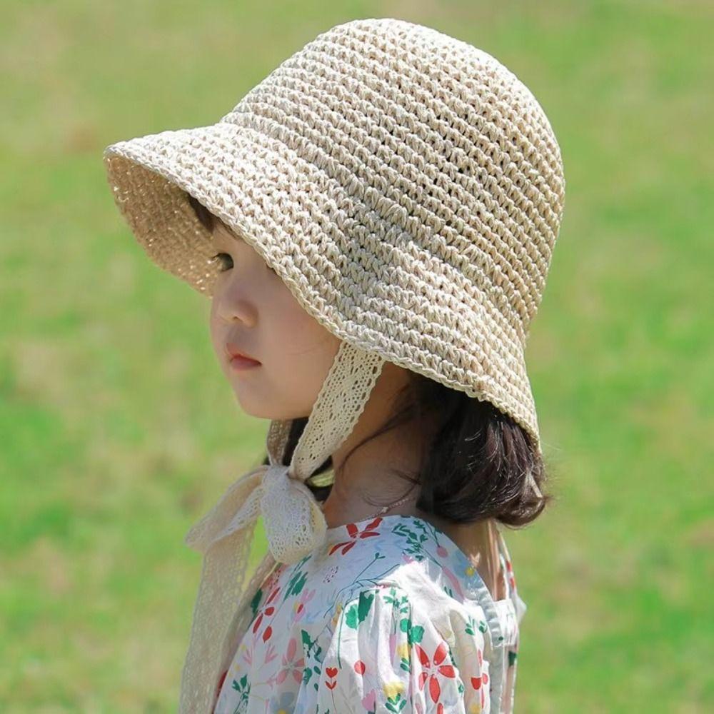 Spring Summer Children Straw Hats Outdoor Baby Sun Hat Trendy Lace Ribbon Straw Hat for Kids