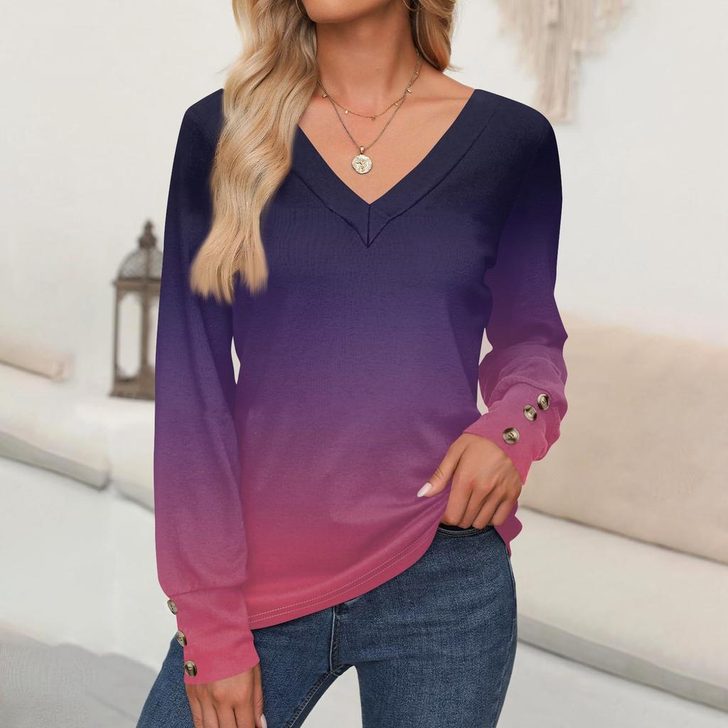 Женские топы с цветочным принтом, рубашка с длинным рукавом и V-образным вырезом, повседневная свободная футболка, осенняя одежда