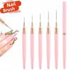 1Pcs French Stripe Nail Art Liner Brush Set Pink Tips Ultra-thin Line Drawing Pen Carved UV Gel Painting Brushes Manicure Tools