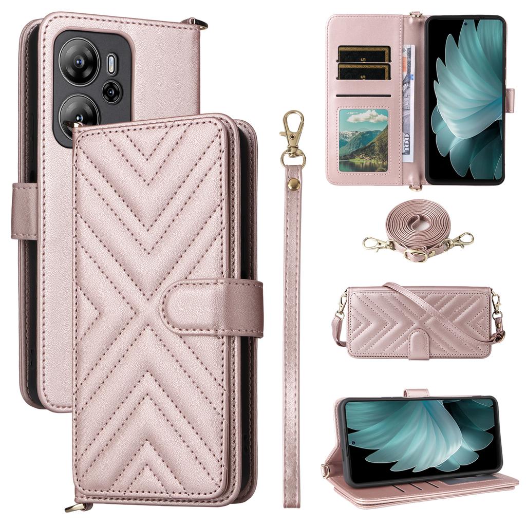 For Blackview Oscal Tiger 13 Wallet Case with Shoulder/Wrist Strap Leather Phone Cover Stand