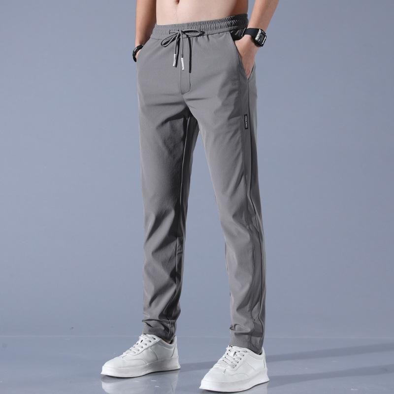 Ice Silk Men's Pants Summer New Black Gray Thin Business Casual Pants Outdoor Elastic Breathable Straight Leg Sweatpants
