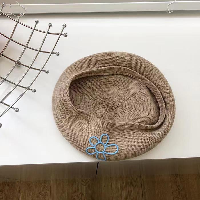 Vintage Japanese Knitted Flower Beret Hat for Women Autumn Winter Milk Silk Breathable Painter Pumpkin Hats Dome Beanie Cap Ins Style