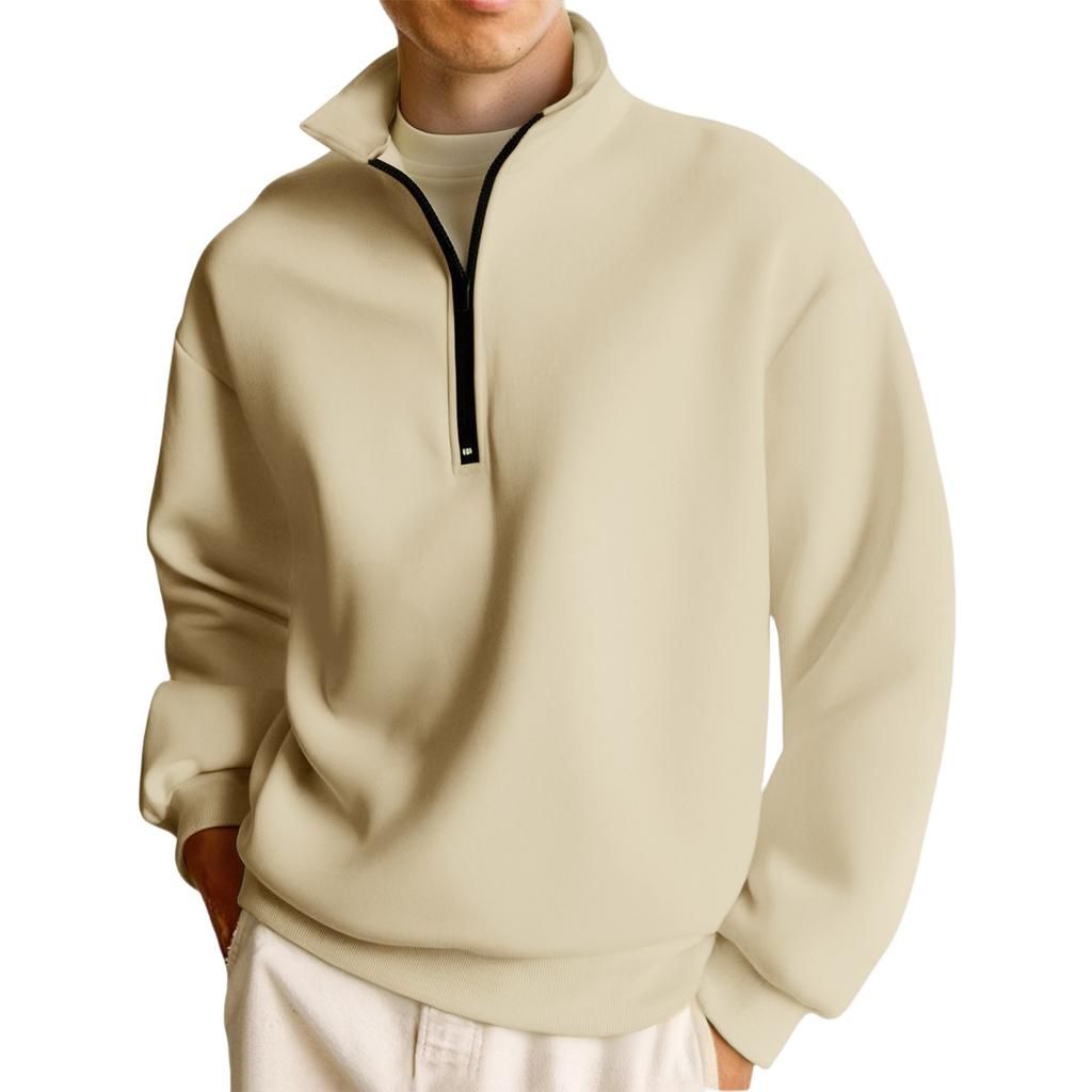 Men's Casual Long-Sleeved Collared Quarter-Zip Sweatshirt