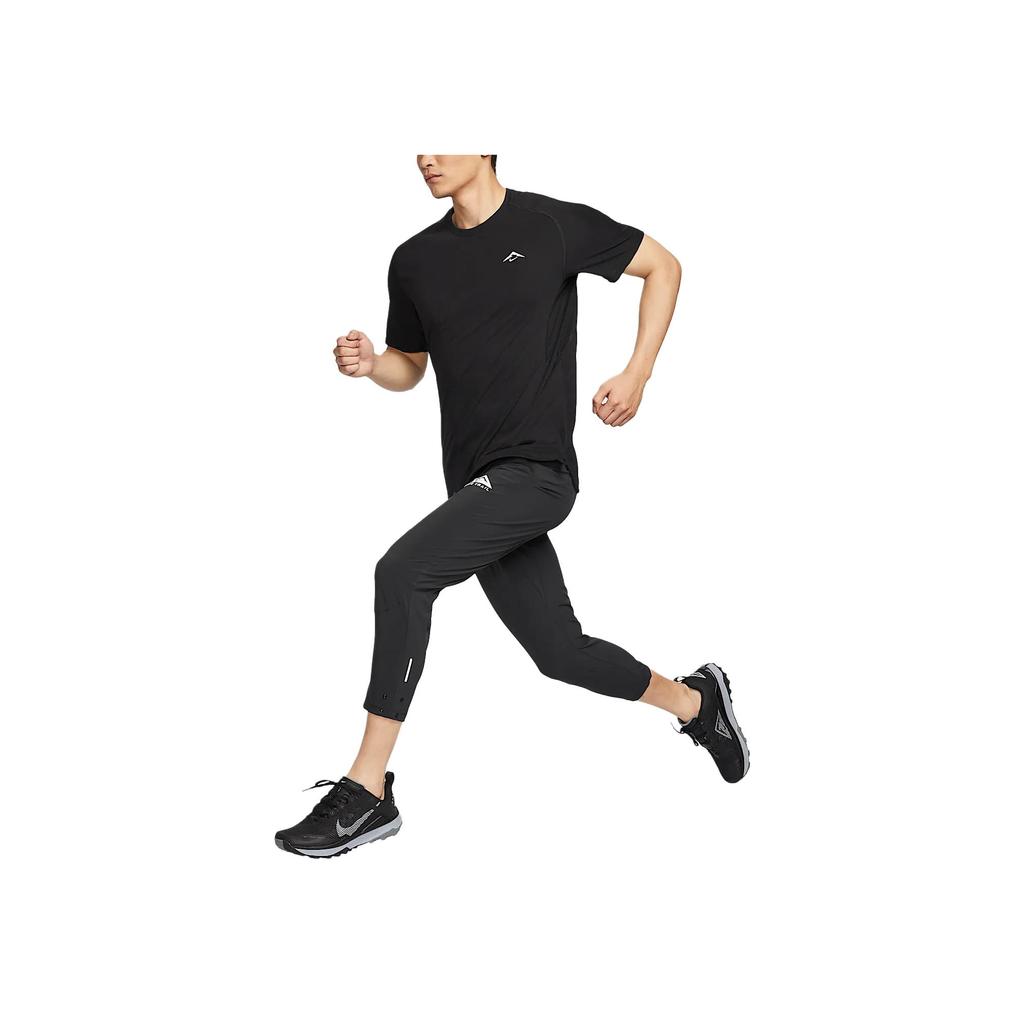 Nike Dri-FIT Trail Solar Chase ADV Logo Running Comfortable Versatile Short Sleeve Breathable T-Shirt Men Tops Black Summit-White HJ3581-010