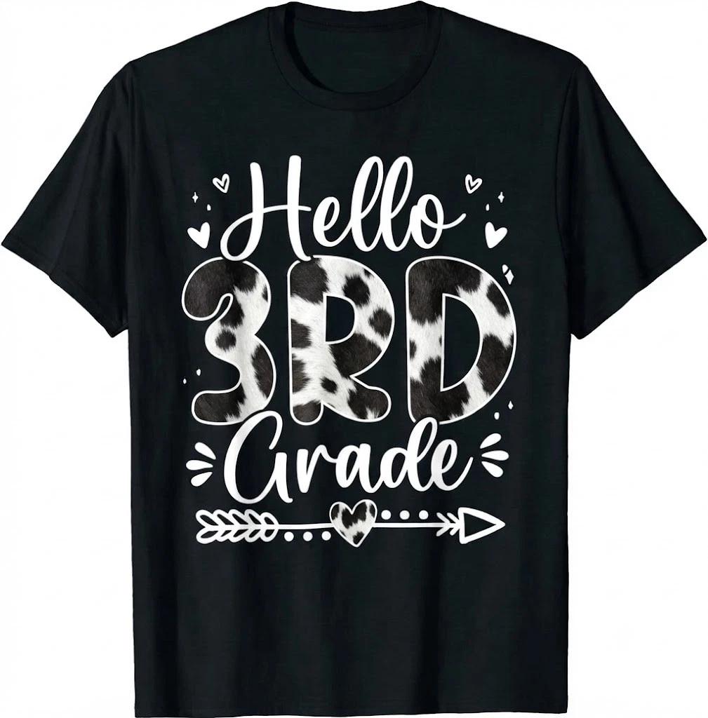 Hello 3rd Grade Leopard Teacher Student Back To School Girls T Shirt