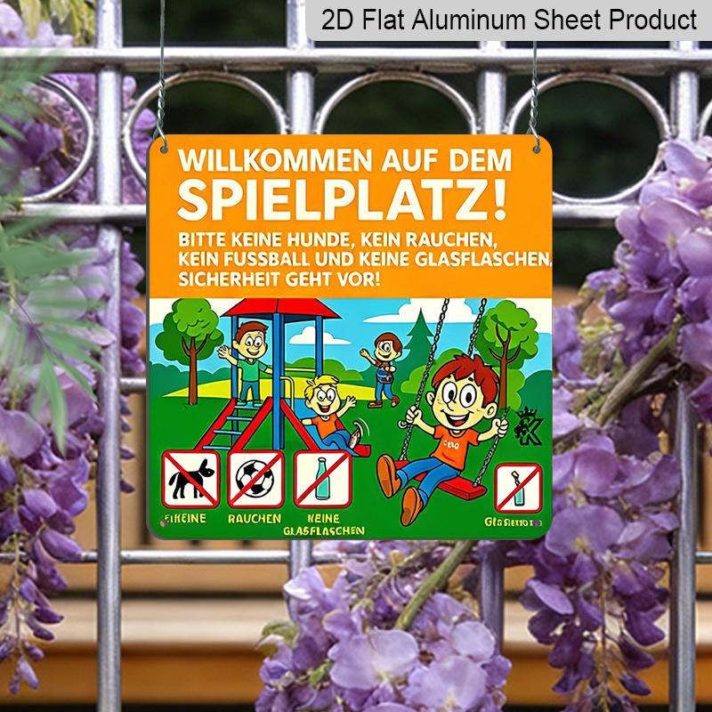 2D Flat, 1pc, Vintage Playground Safety Tips Aluminium Metal Decorative Plaques, Outdoor, Garden, Yard, School, and Public Space Decor, Practical