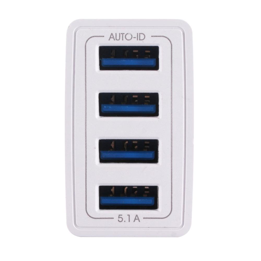 Быстрое дорожное зарядное устройство 5.1A с 4 портами USB для телефонов и планшетов (Вилка США/ЕС/Великобритании)