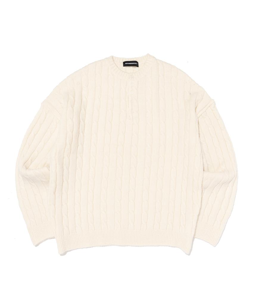 OTHERFITS Cable Henley Neck Round Knit (Ivory)