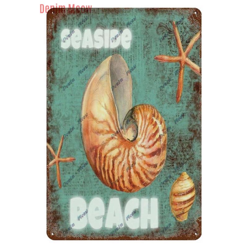 Vintage Sea Turtle Decor Sea Snail Metal Tin Sign Nautical Beach Ocean Theme Retro Seaside Underwater Summer Plates WY