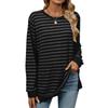 Autumn Winter Round Neck Striped Color Blocked Long Sleeved Loose T-shirt topPullovers & Long Sleeves (women’s)