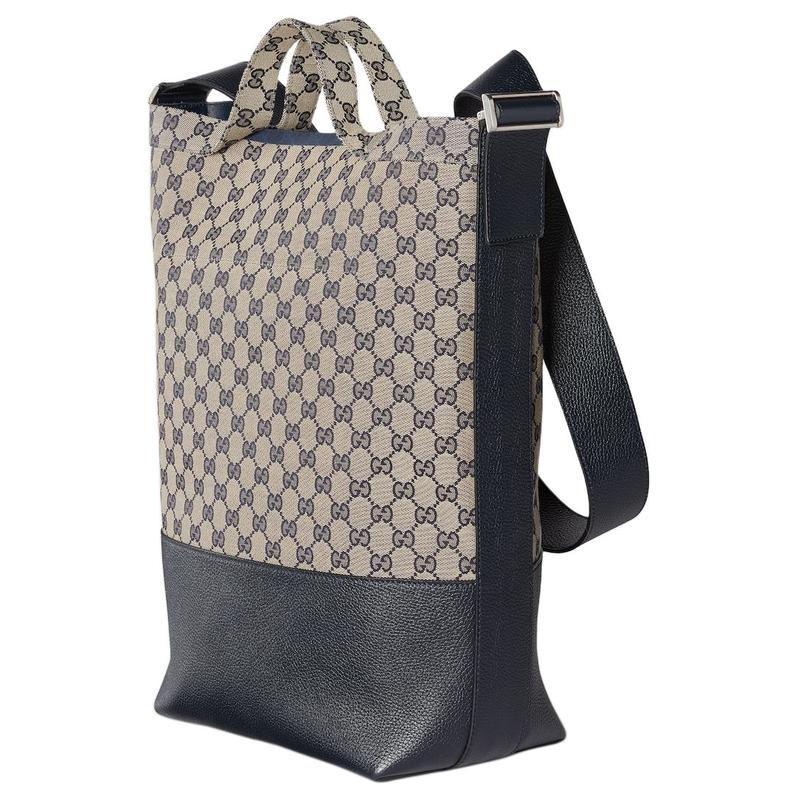 Gucci Brand Logo Logo Open Closure Canvas Tote Bag Tote Bag Shopping Bag Canvas Bag Shoulder Handbag Large Men's Beige with Blue