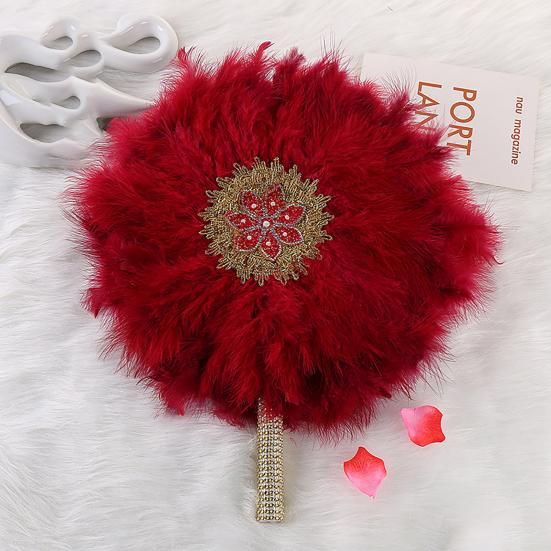 Подружка невесты с веером, большое круглое перо, односторонний реквизит для фотосессии со стразами, африканская невеста, ручная веер, свадебные принадлежности