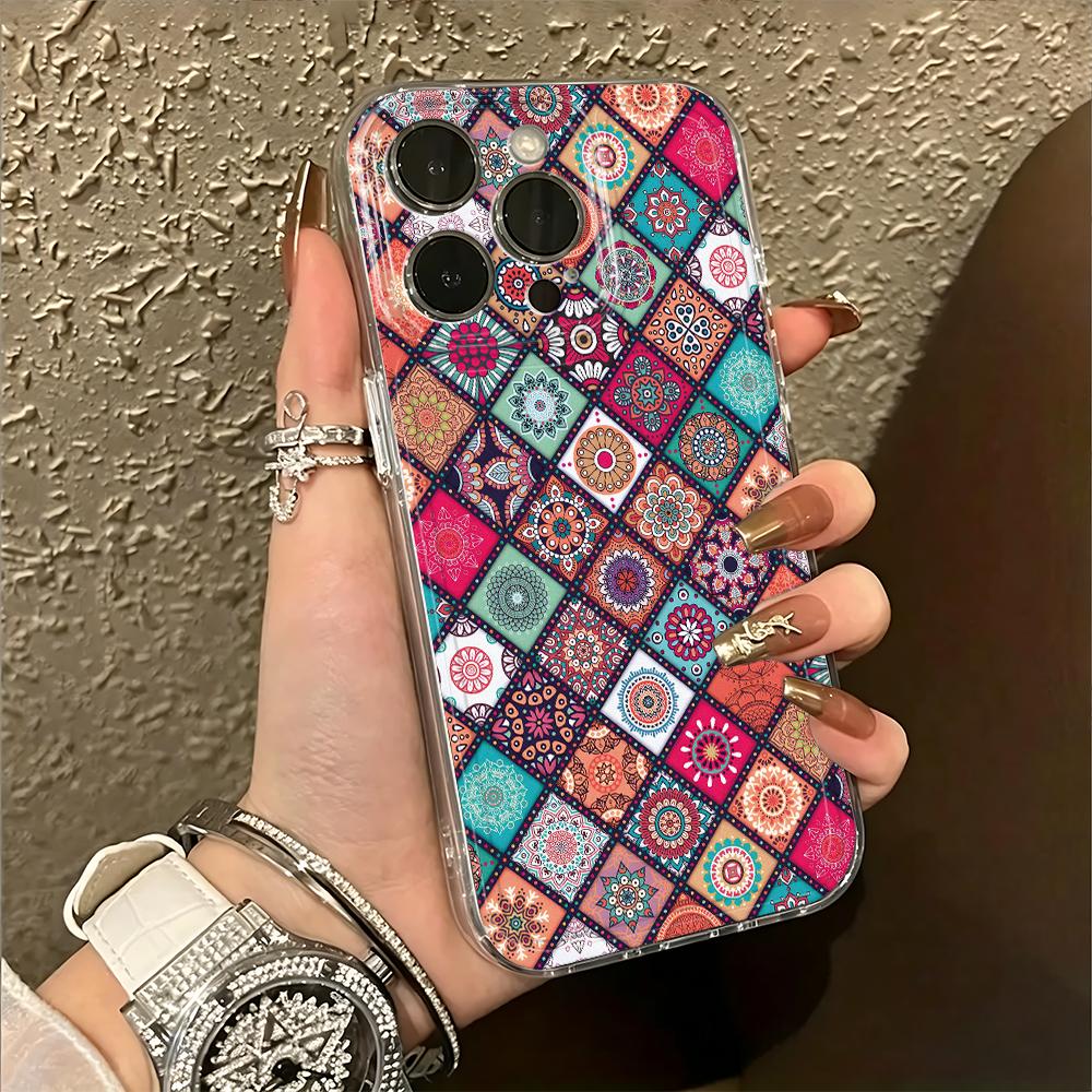 Нескользящий богемный силиконовый чехол с рисунком дурмана для iPhone 17 15 Plus 14 13 12 11 16 Pro Max, чехол для телефона с удобным захватом