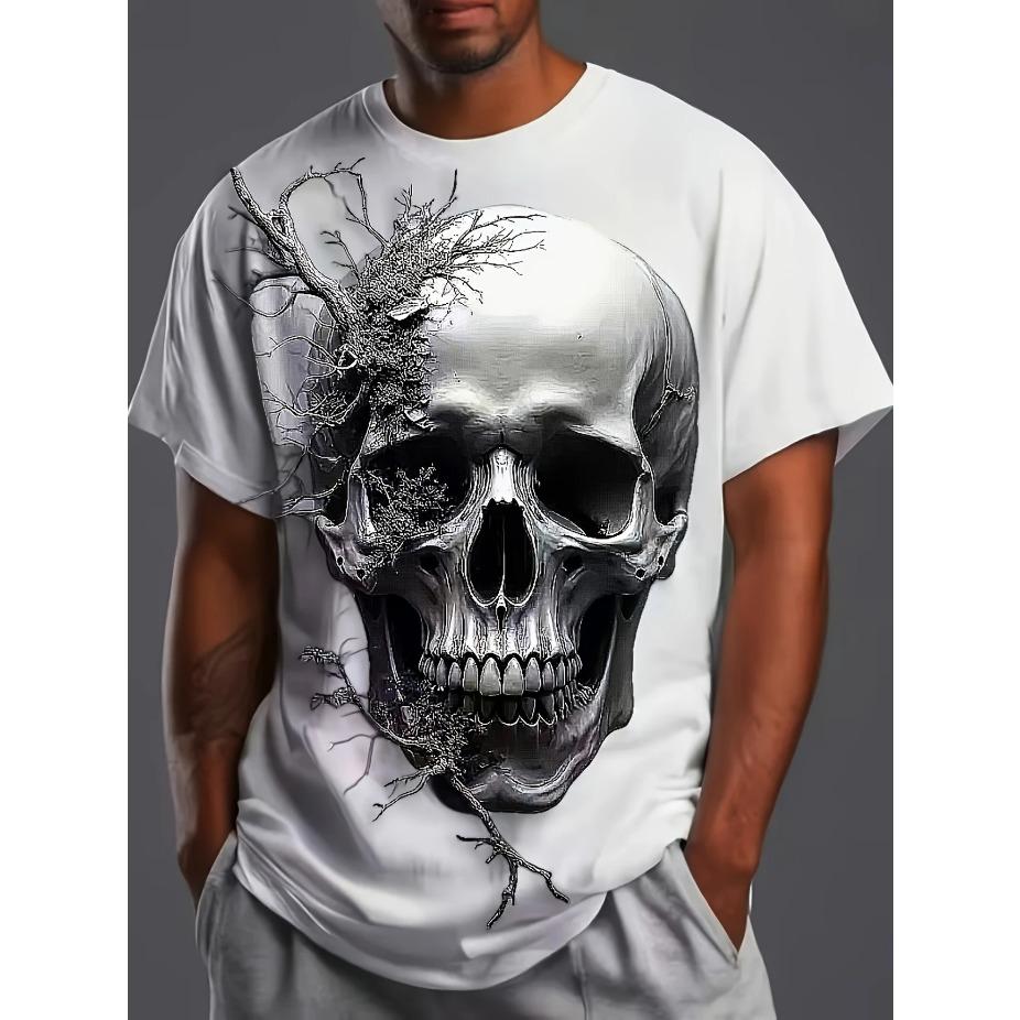 Мужская повседневная футболка с коротким рукавом - Графика с принтом животных, черепом и листвой, Дышащая летняя футболка с круглым вырезом для улицы и повседневной носки, Лето