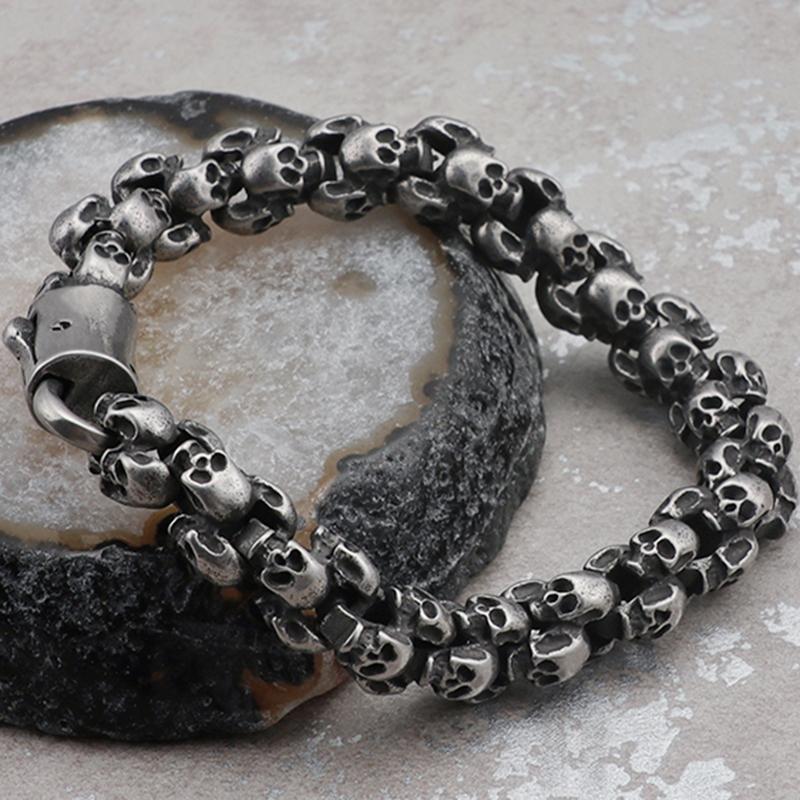 Мужской браслет-цепочка из матовой нержавеющей стали шириной 12 мм с черепом, мужской браслет-цепочка в стиле панк-рок, готический браслет со скелетом, мужской браслет для мальчиков
