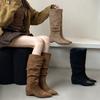 Pointed Boots Women's Inner Height Increase Retro 2025 New Thick Heel Pile Boots But Knee High Knight Boots