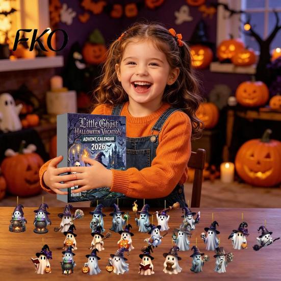 Kids Christmas Countdown Halloween Advent Calendar 2026, 24-Day Box with 2D For Children Flat Hanging Pendant, Spooky Collectible Decor